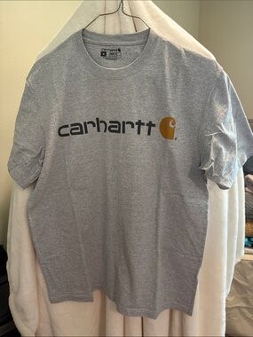 Carhartt Heather Gray Short-Sleeve Logo Tee with Gold Emblem